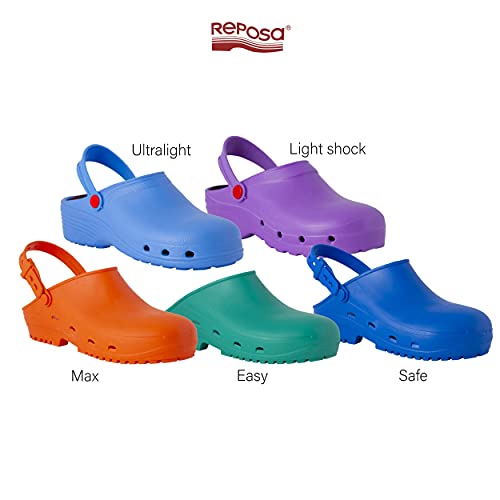 REPOSA Light Shock Zuecos Sanitarios, Zapatos de enfermería, Material eva Zapatos Sanitarios cómodos con capellada Superior Cerrada, Agujeros Laterales, Plantilla anatómica, Suela SRC