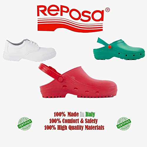 REPOSA MAX Zuecos Sanitarios, Zapatos Sanitarios Tipo Zueco, Polímero Natural Antiestático, Sin Látex, Capellada Superior Cerrada, Agujeros Laterales, Plantilla Anatómica, Suela SRC