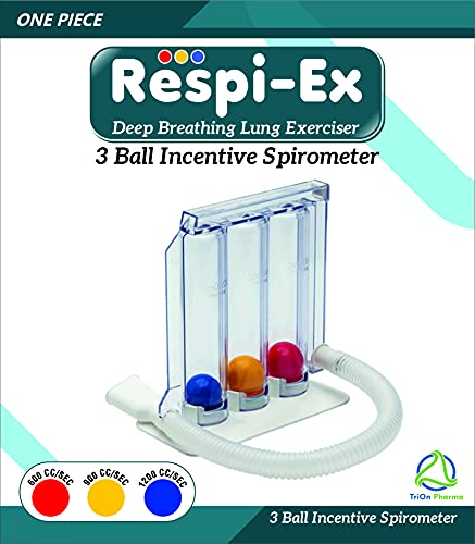 Respi-Ex Ejercitador de pulmón de respiración profunda, lavable e higiénico, sistema de medición de la respiración, ejercitador de pulmón, espirómetro de 3 bolas de incentivo