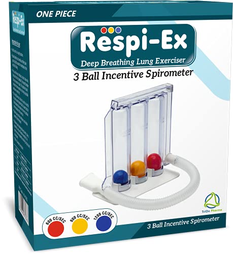 Respi-Ex Ejercitador de pulmón de respiración profunda, lavable e higiénico, sistema de medición de la respiración, ejercitador de pulmón, espirómetro de 3 bolas de incentivo