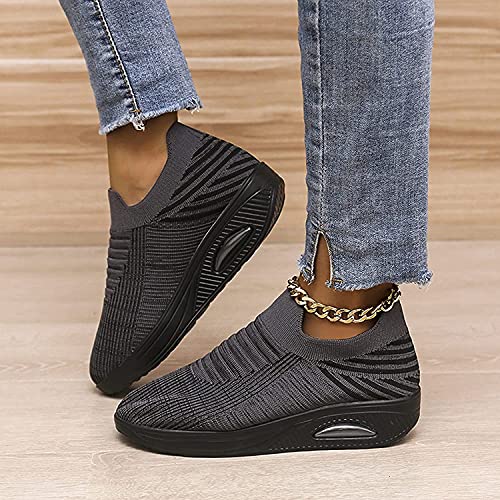 Respirable Casual Cojín de Aire Resbalón en los Zapatos ortopédicos para Caminar para diabéticos, Zapatos para Caminar para Mujeres Calcetines Zapatillas de Deporte Modernos (Grey,7.5)