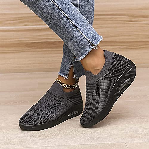 Respirable Casual Cojín de Aire Resbalón en los Zapatos ortopédicos para Caminar para diabéticos, Zapatos para Caminar para Mujeres Calcetines Zapatillas de Deporte Modernos (Grey,7.5)