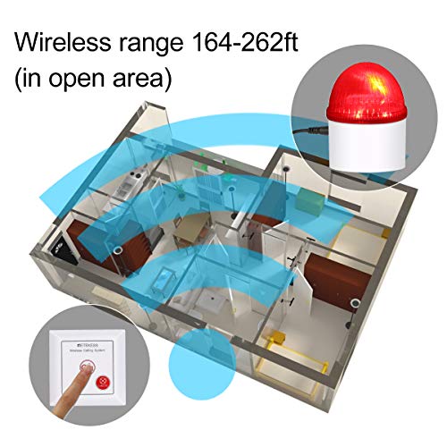 Retekess TH103 Sistema de Alarma, Sonido y Luz Sistema de Llamada, Botón de Llamada Impermeable IP54 con Cuerda SOS para Pacientes Ancianos, Hogar Personal (1 Botón + 1 Receptor)