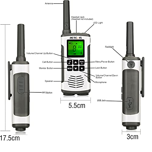 Retevis RT45 Walkie Talkie, Profesional Walkie Talkie Recargable,PMR446 Sin Licencia,16 Canales VOX Walkie Talkie para Escuela,Hotel, Almacén (10 Piezas)