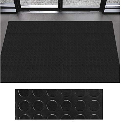 Revestimiento de Caucho Antideslizante | Suelo de Goma PVC Negro 1mm Diseño Botones (100_x_200 CM)