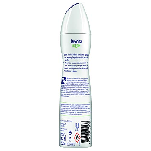 Rexona Aloe Vera Antitranspirante Aerosol para Mujer 0% Alcohol 200 ml - Pack de 6 x 200 ml, Total 1200 ml