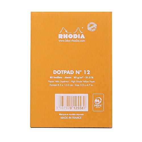 RHODIA 12558C - Bloc-Notes Agrafé Dotpad N°12 Orange - 8,5x12 cm - Pointillés Dot - 80 Feuilles Détachables - Papier Clairefontaine 80G - Couverture en Carte Enduite Souple et Résistante - Basics