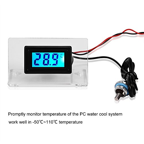 Richer-R Kit de Detector de Temperatura para Sistema de Refrigeración por Agua de PC Temperature Detector(Termómetro con Pantalla LCD/Marco/Sonda Impermeable)(ermómetro Digital)