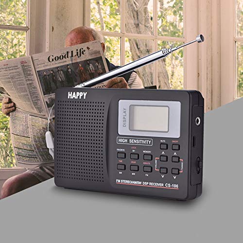 Richer-R Radio,Radio FM Digital Portable,Radio Receiver de Frecuencia Completa,Receptor de FM/Am / SW/LW / TV con Función de Reloj y Despertador(Negro)