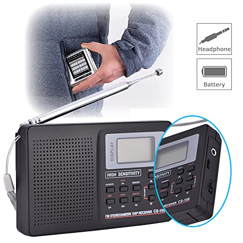 Richer-R Radio,Radio FM Digital Portable,Radio Receiver de Frecuencia Completa,Receptor de FM/Am / SW/LW / TV con Función de Reloj y Despertador(Negro)