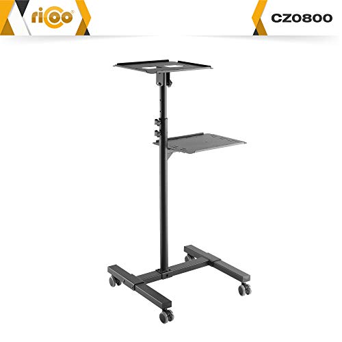 RICOO CZ0800 Soporte proyector Suelo Altura Regulable Elevador Ordenador portátil Universal Ruedas Bandeja Notebook Mesa para Laptop Negro