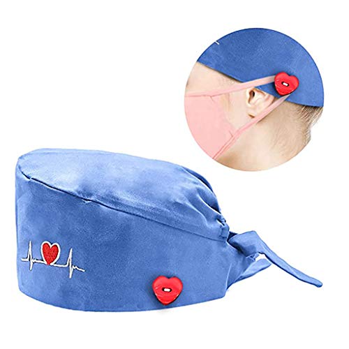 Riou Gorro Quirofano para Hombres y Mujeres Gorro de Enfermería Médico para Pelo Largo Reutilizable Gorro Quirúrgico Algodón Vendaje Ajustable Gorro de Cirugía