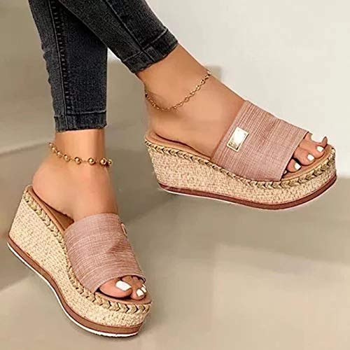 riou Sandalias Mujer Verano 2021 con Plataforma Flops Cómodas Zapatillas Señoras Verano Zapatos Antideslizantes Casuales Vintage Chanclas con Punta de Clip de Playa