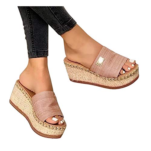 riou Sandalias Mujer Verano 2021 con Plataforma Flops Cómodas Zapatillas Señoras Verano Zapatos Antideslizantes Casuales Vintage Chanclas con Punta de Clip de Playa