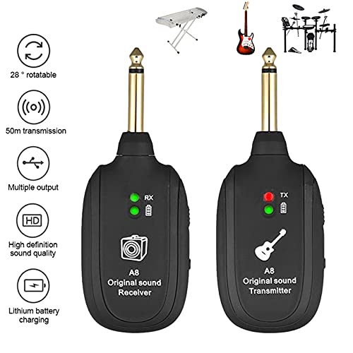 RIWPKFH Sistema de guitarra inalámbrico 4 canales transmisor de guitarra receptor para guitarra eléctrica bajo violín