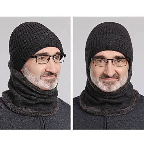 RKL Hecha De Punto Más Terciopelo, Sombrero De Hombre, Invierno, Tapa De Hombre Caliente, Más Antiguo/Padre/Abuelo Sombrero De Invierno (Color : Gray+Scarf, tamaño : One Size)