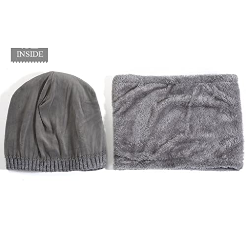 RKL Hecha De Punto Más Terciopelo, Sombrero De Hombre, Invierno, Tapa De Hombre Caliente, Más Antiguo/Padre/Abuelo Sombrero De Invierno (Color : Gray+Scarf, tamaño : One Size)