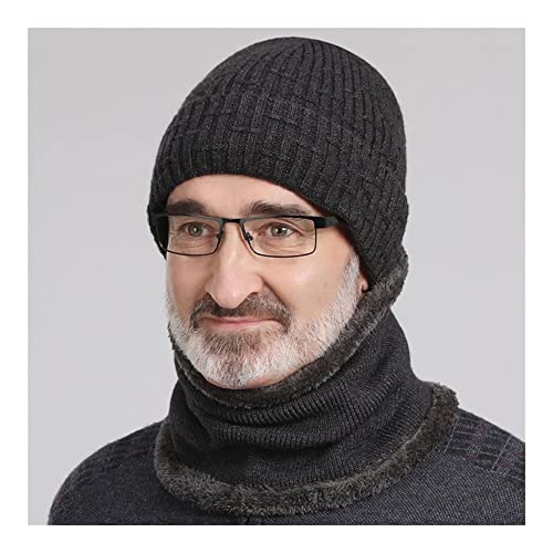 RKL Hecha De Punto Más Terciopelo, Sombrero De Hombre, Invierno, Tapa De Hombre Caliente, Más Antiguo/Padre/Abuelo Sombrero De Invierno (Color : Gray+Scarf, tamaño : One Size)