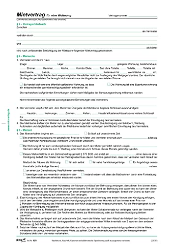 RNK 525 - Contrato de alquiler para viviendas (versión detallada, 8 páginas, plegado a DIN A4, con certificado de establecimiento de viviendas, 50 unidades)