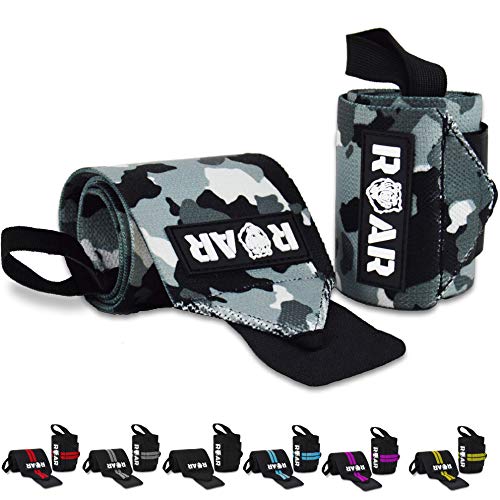 Roar® Muñequeras Deportivas, Muñequeras Crossfit Hombre y Mujer, Muñequeras Gym Hombre, Wrist Wraps, Muñequera Crossfit, Muñequeras Gimnasio, Calistenia, Musculacion, Halterofilia (Camuflage)