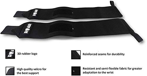 Roar® Muñequeras Deportivas, Muñequeras Crossfit Hombre y Mujer, Muñequeras Gym Hombre, Wrist Wraps, Muñequera Crossfit, Muñequeras Gimnasio, Calistenia, Musculacion, Halterofilia (Negro)