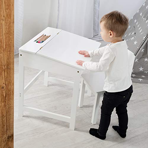 Roba - Atril escolar con silla, mesa de escritorio infantil, juego de silla, soporte con tablero plegable con amortiguadores para niños y niñas, con ranuras fresadas para colocar lápices