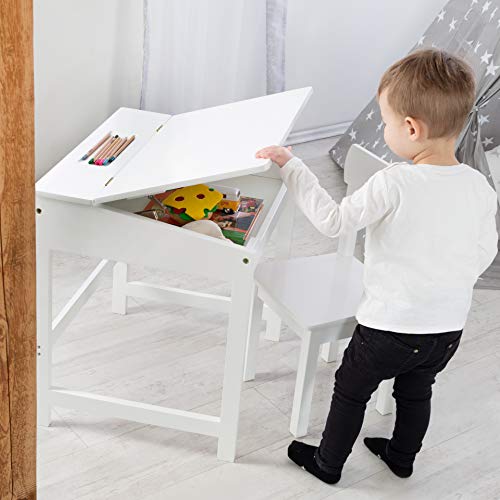 Roba - Atril escolar con silla, mesa de escritorio infantil, juego de silla, soporte con tablero plegable con amortiguadores para niños y niñas, con ranuras fresadas para colocar lápices