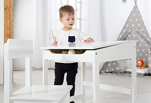 Roba - Atril escolar con silla, mesa de escritorio infantil, juego de silla, soporte con tablero plegable con amortiguadores para niños y niñas, con ranuras fresadas para colocar lápices