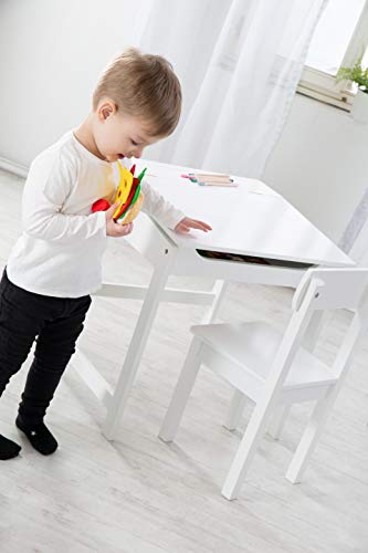 Roba - Atril escolar con silla, mesa de escritorio infantil, juego de silla, soporte con tablero plegable con amortiguadores para niños y niñas, con ranuras fresadas para colocar lápices