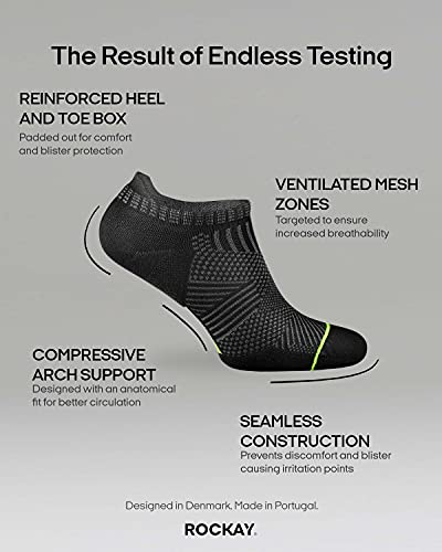 ROCKAY Accelerate - Calcetines Deportivos con Talón de Compresión para Hombres y Mujeres, Running, Anti-ampollas y con Soporte de Arco (1 par)