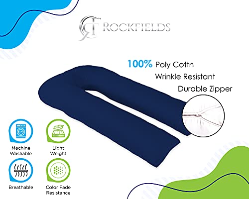 Rockfields Funda de almohada en forma de U, relleno de color blanco para maternidad y embarazo (azul marino, solo funda de 3,6 m)