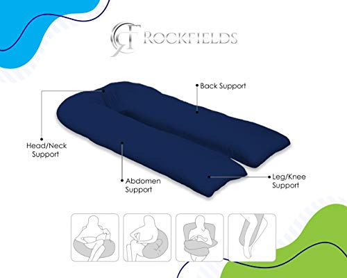 Rockfields Funda de almohada en forma de U, relleno de color blanco para maternidad y embarazo (azul marino, solo funda de 3,6 m)