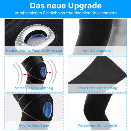 Rodillera, 2 unidades, con almohadillas de gel y muelle, estabilizadores laterales, estabilizadores médicos, para la rodilla y el menisco durante el deporte, transpirable y ajustable, color gris