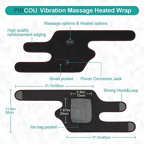 Rodillera de Masaje con Calor y Vibración, Almohadilla de Calefacción con 2 Motores de Mibración para Lesiones de Rodilla, Calambres para la Recuperación de Artritis(Una pieza)