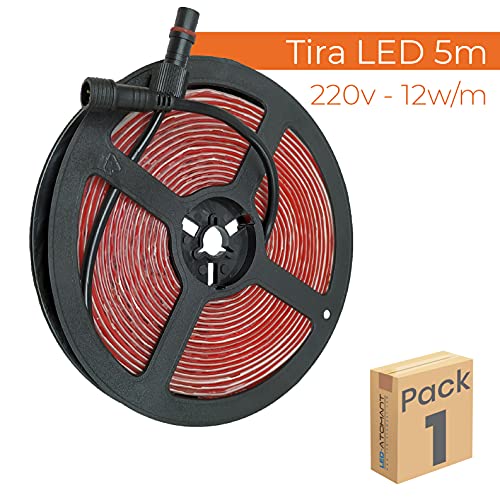 Rollo de 5 metros de Tira de Luz LED Directa a 220v. Color Blanco Frio (6500K). Impermeable. Corte cada 10cm.