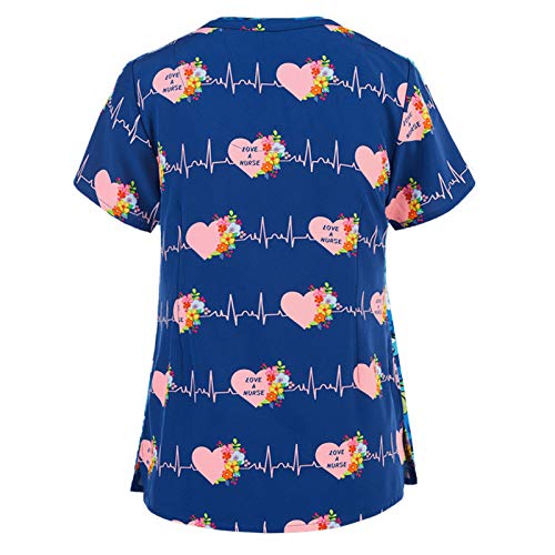 Ropa de Trabajo para Mujer, Uniforme de Dibujos Animados con Estampado de Animales, Informal, de Manga Corta, Cuello en V, Accesorios de Enfermera Superior, Camiseta para Corte de Pelo, Belleza