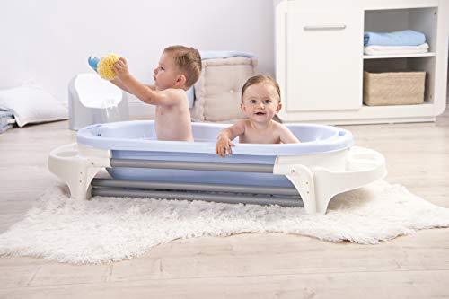 Rotho Babydesign TOP Xtra Gran bañera, Con 2 Alfombrillas antideslizantes y tapón, Ideal para 2 niños, 0-36 meses, Sky Blue (Azul celeste), 20500 0289