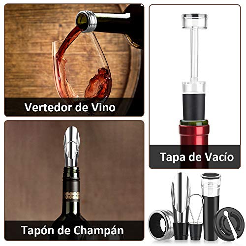 Rovtop 5 en 1 Sacacorchos Eléctrico Abrebotellas eléctrico de Automático de Acero Inoxidable Profesionalpara Vino/Cava Funciona con pilas 4 *AA (No Incluyen) Regalos Para Los Amantes Del Vino