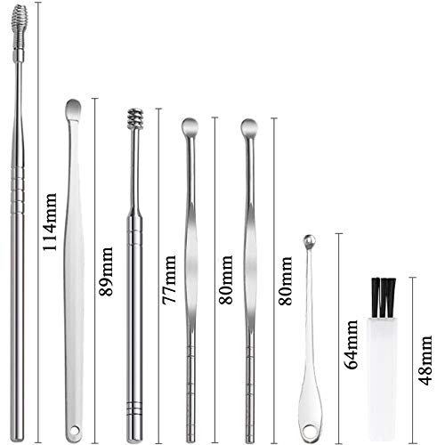 Rpanle Limpiador de Oídos, 7 Piezas Cuchara de Oreja en Acero Inoxidable, Kit de Limpieza para Oídos, con Caja de Almacenamiento