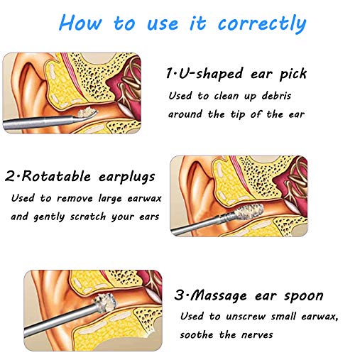 Rpanle Limpiador de Oídos, 7 Piezas Cuchara de Oreja en Acero Inoxidable, Kit de Limpieza para Oídos, con Caja de Almacenamiento