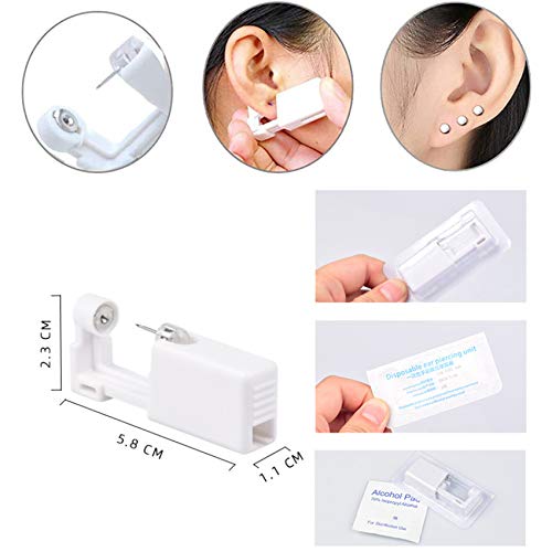 Rpanle Pistolas Desechables para Piercing de Oreja, Kit de Pistolas de Perforación sin Dolor Práctico Portátil Kit de Piercings para Niñas, Niños, Mujeres, Hombres (Blanco)