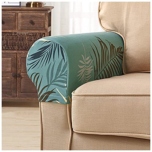 RRNAR Reposabrazos De Sofá Cubre Protectores Funda de sofá Estampada, Cubre Apoyabrazos Sillones Elástico, Protector Reposabrazos Sofá, Lavable y Antimanchas,Verde,Set of 2