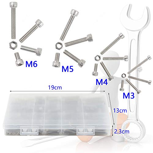 Rshuhx M3 M4 M5 M6 Tornillos de Cabeza Hexagonal Acero Inoxidable 304 Tornillos y Tuercas Tornillos de Cabeza Cilíndrica Kit de Surtido de Sujetadores de Máquina