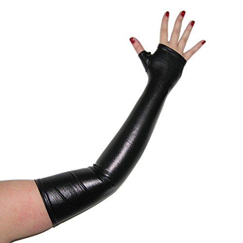 Rubberfashion - Guantes largos de aspecto mojado hasta la parte superior del brazo con superficie revestida para hombre y mujer Cantidad: 1 par negro metálico XL