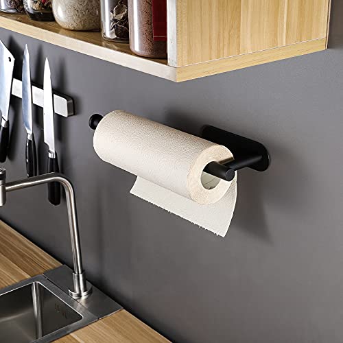 RUICER Portarollos Cocina - Porta Rollos Papel Cocina Sin Taladro Portarrollos Papel Cocina Adhesivo Acero Inoxidable, Negro