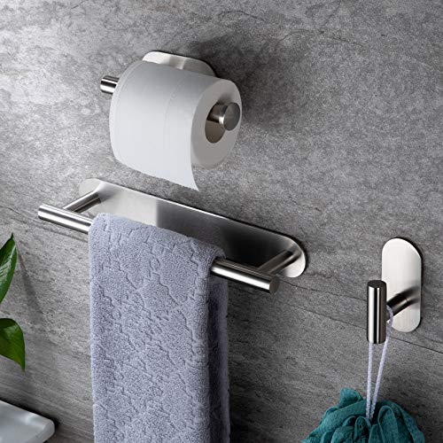 RUICER Toallero + Portarrollos para Papel Higiénico + Ganchos Adhesivos, 3 Piezas Juegos de Accesorios de Baño, Acero Inoxidable