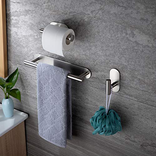 RUICER Toallero + Portarrollos para Papel Higiénico + Ganchos Adhesivos, 3 Piezas Juegos de Accesorios de Baño, Acero Inoxidable