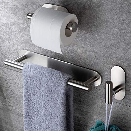 RUICER Toallero + Portarrollos para Papel Higiénico + Ganchos Adhesivos, 3 Piezas Juegos de Accesorios de Baño, Acero Inoxidable