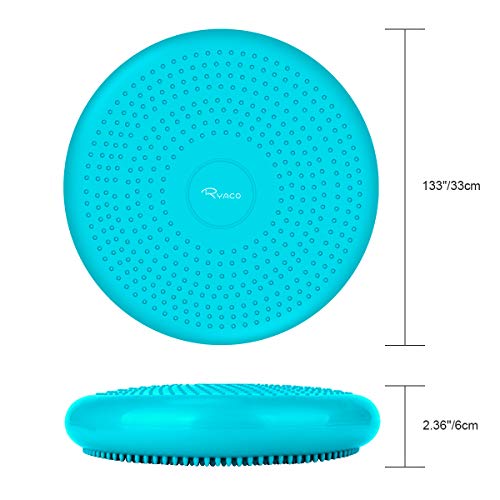 Ryaco Cojín de Equilibrio 33cm con Bomba Colchoneta para Yoga Tablero de Estabilidad Antideslizante Inflable para Fitness, Postura, Masaje (Azul)