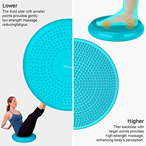 Ryaco Cojín de Equilibrio 33cm con Bomba Colchoneta para Yoga Tablero de Estabilidad Antideslizante Inflable para Fitness, Postura, Masaje (Azul)